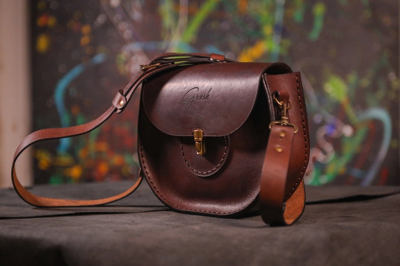 Leather crossbody purse, Handmade crossbody bag, brown leather crossbody, Full grain leather shoulder bag, Christmas gifts, personalized bag image 2