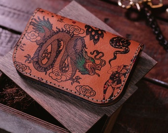 Dragon Tattoo Italian Leather Wallet, Personalized Zipper Wallet