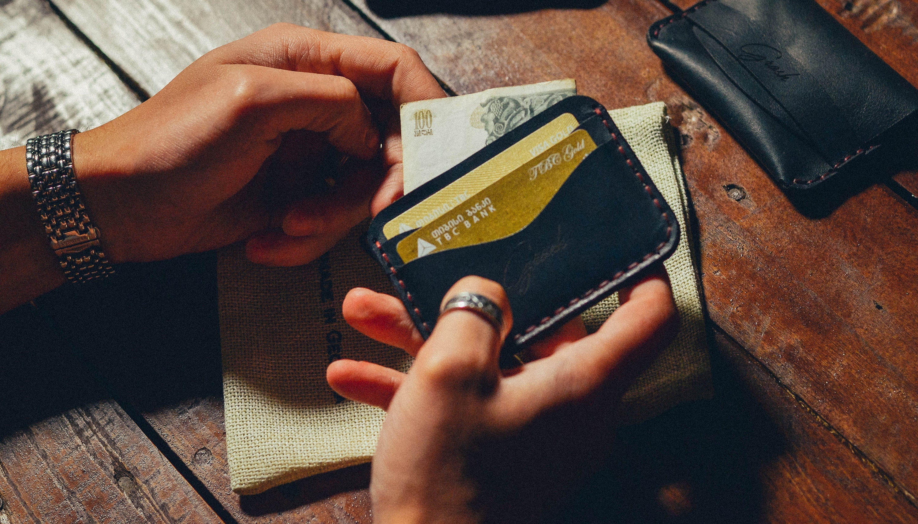 Business card case, leather card holder. Black Leather Card Wallet for him, Anniversary Gift For Man, Minimalist front pocket card holder
