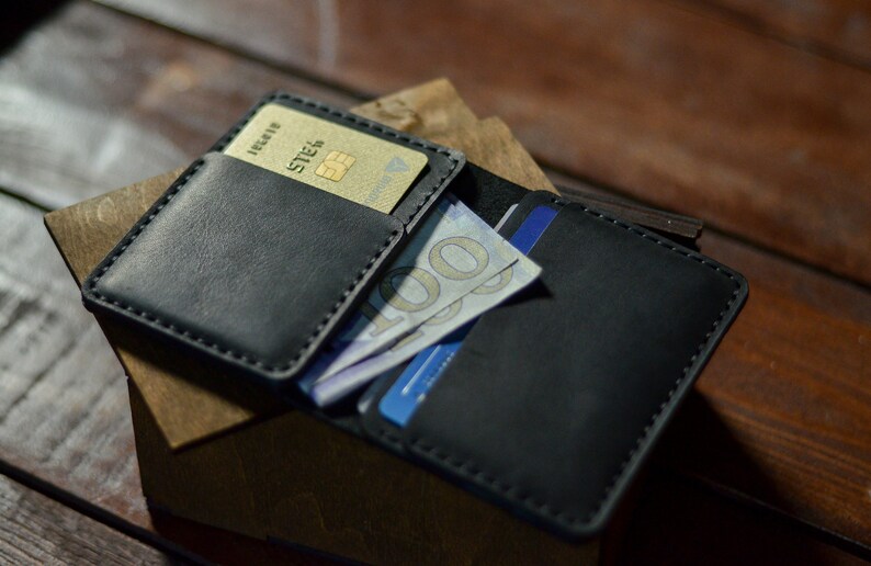 Minimalist wallet for men, Leather credit card holder, Slim front pocket wallet, Stylish gift for boyfriend, Handmade bifold wallet for him image 8