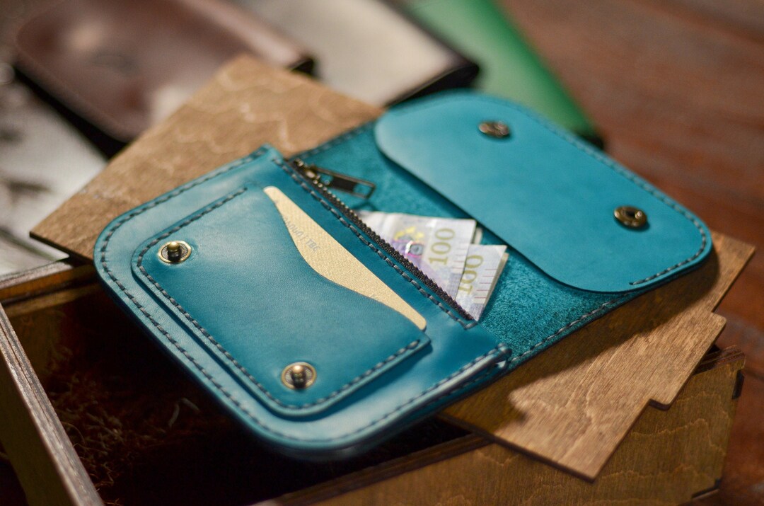 Small Leather Zip Wallet Womens Wallet From Genuine Leather Etsy