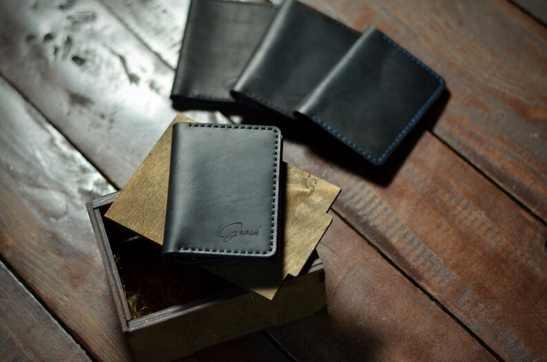 Minimalist wallet for men, Leather credit card holder, Slim front pocket wallet, Stylish gift for boyfriend, Handmade bifold wallet for him image 2