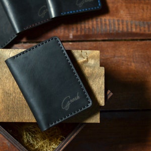 Minimalist wallet for men, Leather credit card holder, Slim front pocket wallet, Stylish gift for boyfriend, Handmade bifold wallet for him image 3