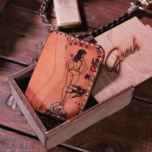 old school tattoo leren portemonnee, kaarthouder, Italiaans leer, luxe cadeau, zeldzame unieke leren portemonnee, handgemaakt cadeau, gepersonaliseerd