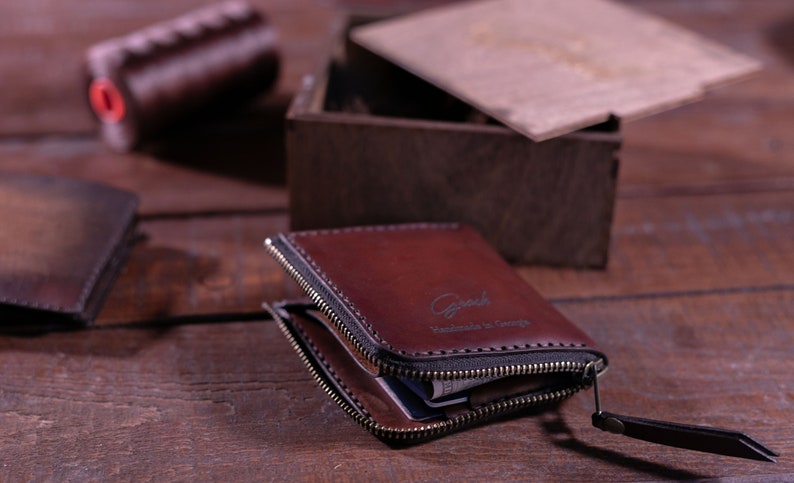 Cartera pequeña con cremallera para hombre y mujer, cartera biker con cremallera, cartera personalizada, cartera tarjetero con cremallera, cartera de viaje imagen 6