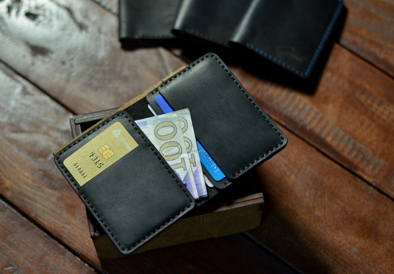 Minimalist wallet for men, Leather credit card holder, Slim front pocket wallet, Stylish gift for boyfriend, Handmade bifold wallet for him image 5