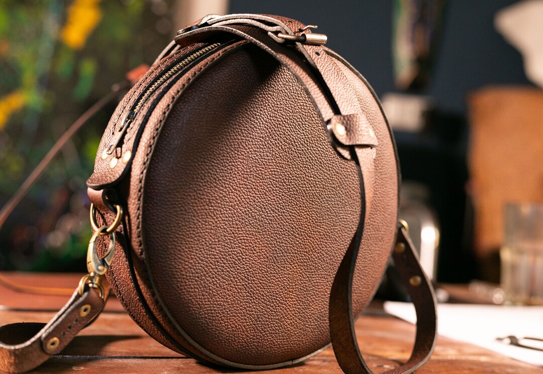 Leather Link Tote Round Bag. Vintage Handmade Boho Style
