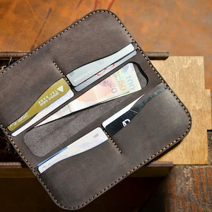 Cartera de cuero personalizada, cartera de hombre hecha a mano, cartera de cuero marrón, regalo hecho a mano