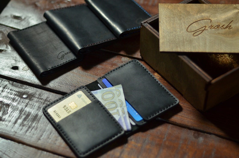 Minimalist wallet for men, Leather credit card holder, Slim front pocket wallet, Stylish gift for boyfriend, Handmade bifold wallet for him image 1