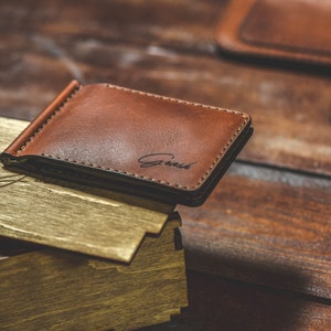 Portefeuille en cuir slim avec clip dargent, cadeaux du 50e anniversaire, portefeuille minimaliste mince unisexe, cadeau personnalisé image 9