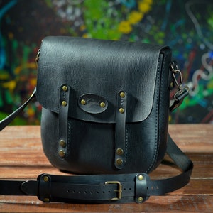 Schwarze Messenger-Tasche für Frauen, Leder Classy Bag, handgemachte mittlere Crossbody Geldbörse, jeden Tag DamenTasche Bild 8