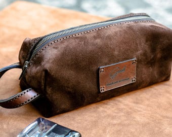 Suede Dopp Kit: Personalized Men's Toiletry Travel Bag