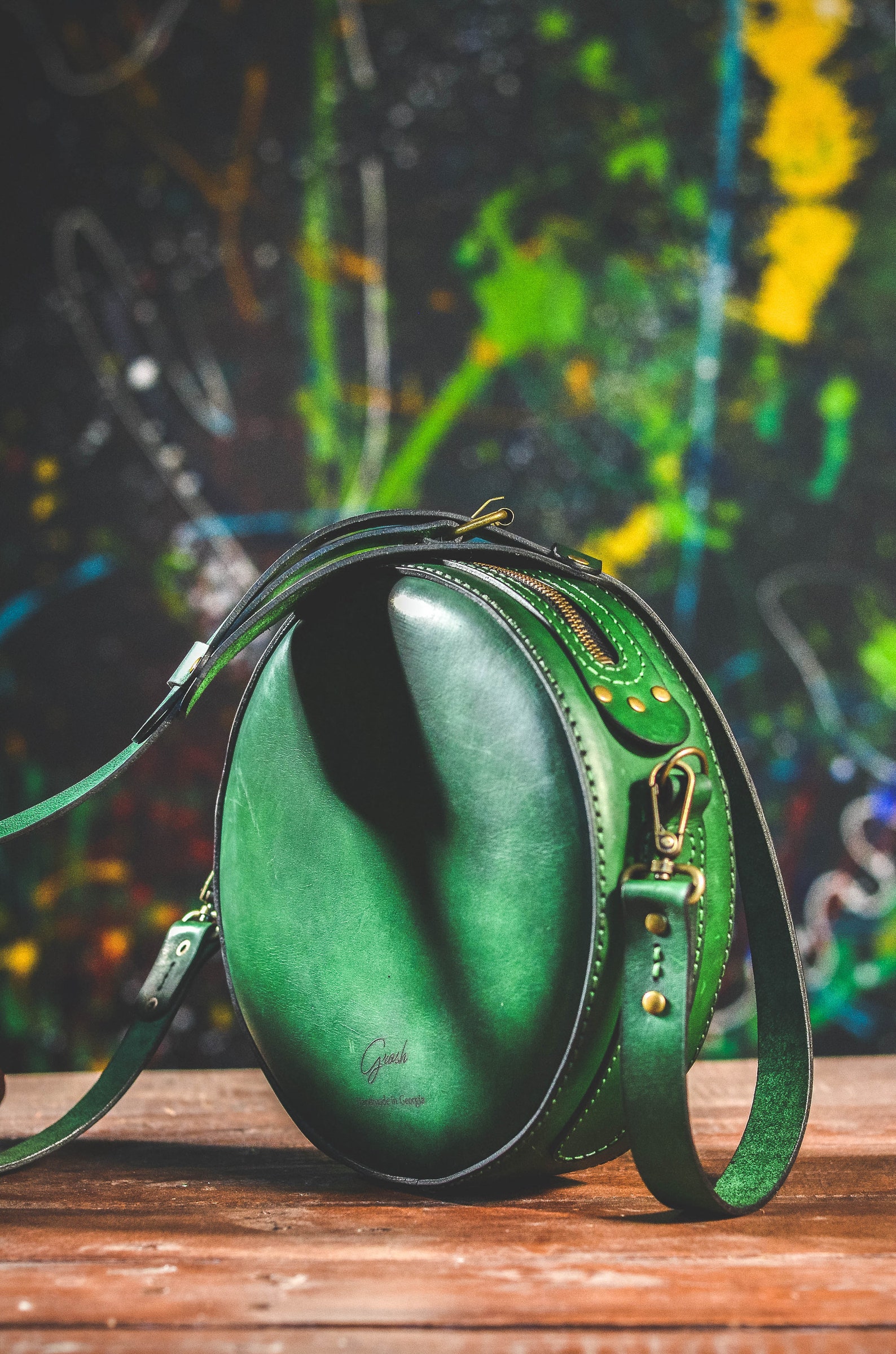 Green leather crossbody bag for women Circle handbag purse Etsy