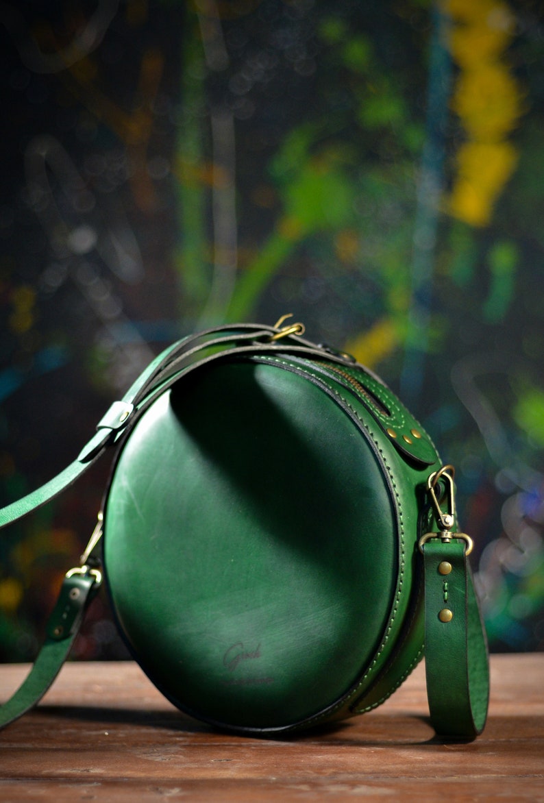 Green Leather Crossbody Bag for Women Circle Handbag Purse Etsy