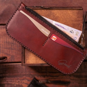 Cartera de cuero larga y delgada, regalo personalizado, bolso de cuero para ella, billetera delgada para mujer, billetera minimalista para mujer, billetera delgada, billetera personalizada