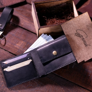 Portefeuille en cuir avec poche à monnaie, portefeuille à deux volets pour homme, portefeuilles personnalisés pour homme, portefeuille en cuir pour homme, portefeuille en cuir pour homme, porte-monnaie