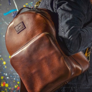 Handmade Brown Leather Laptop Backpack: Large Travel Rucksack