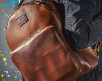 Handmade Brown Leather Laptop Backpack: Large Travel Rucksack