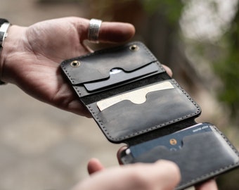 Handmade Leather Trifold Wallet: Slim Front Pocket Cardholder