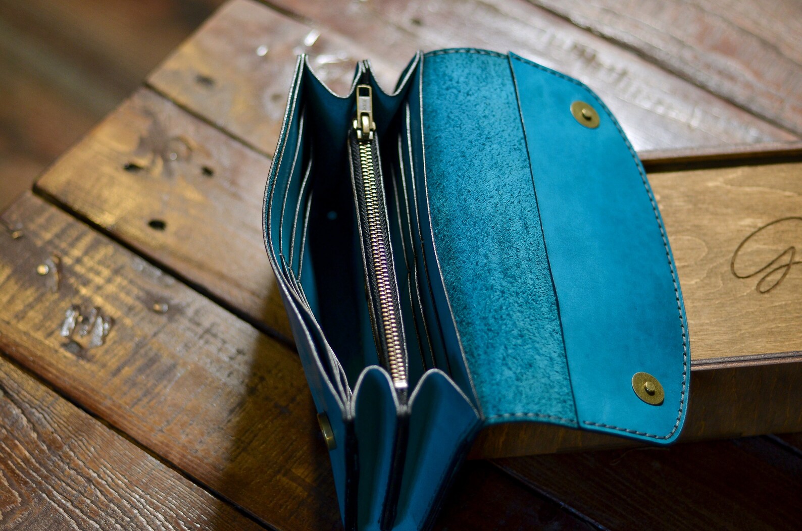 Sky Blue leather clutch Bag Personalized Zipper clutch bag Etsy