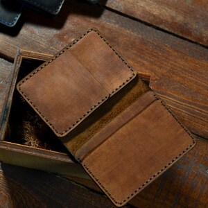 Slim leather card holder for men, Small front pocket credit card holder, stylish bi-fold wallet for boyfriend, best selling item handmade image 6