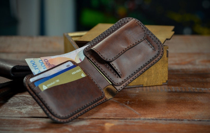 Leather Wallet Mens Coin Mens Bifold Wallet With Coin Pocket Etsy