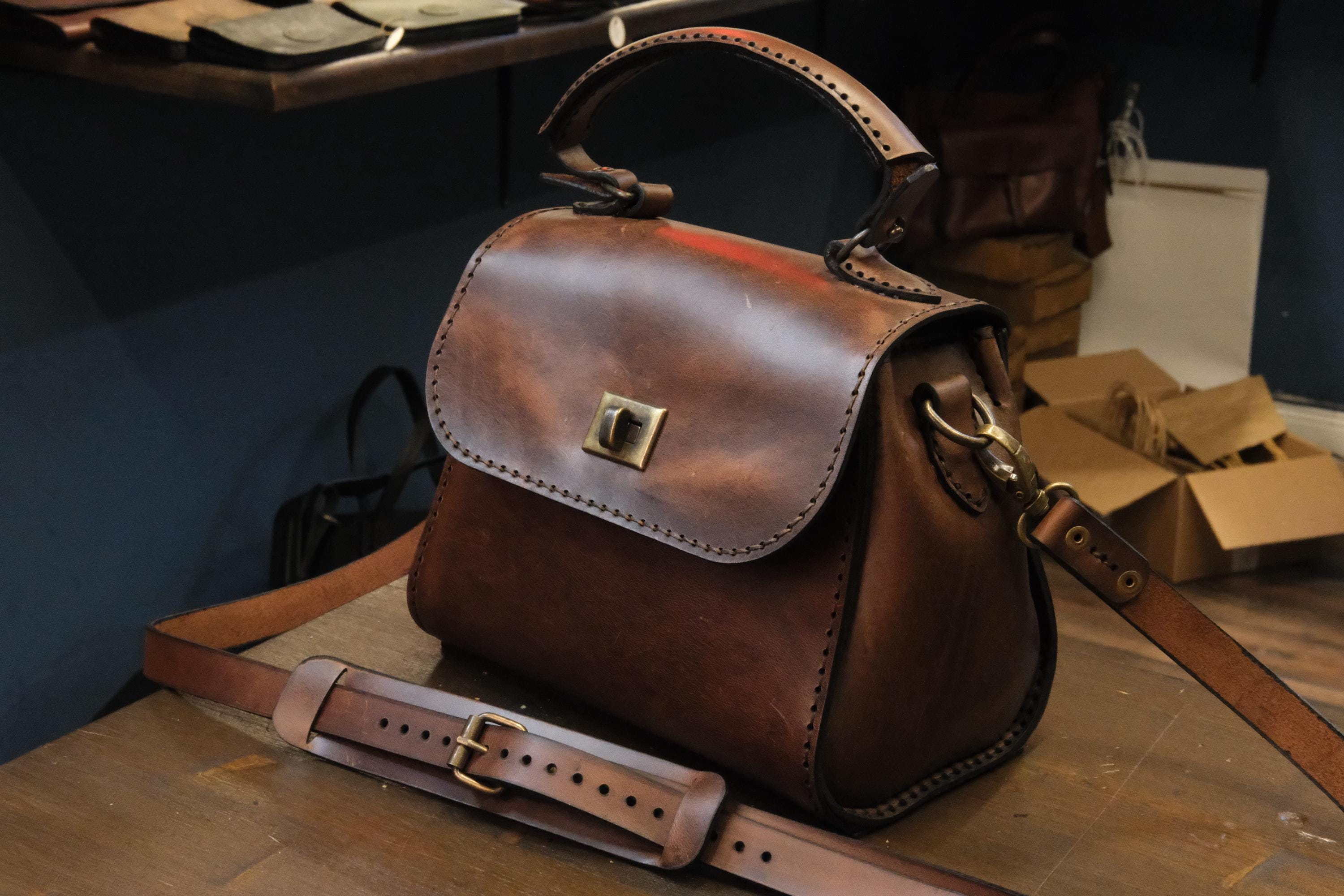 Handmade Leather Crossbody Bag: Small Brown Satchel, Hand  display picture 2