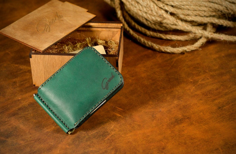 Cartera de cuero personalizada genuina unisex Money Clip, Cartera de clip de dinero de cuero, Cartera de cuero para hombres, Carteras para él, Regalos para hombres imagen 5