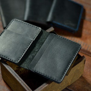 Minimalist wallet for men, Leather credit card holder, Slim front pocket wallet, Stylish gift for boyfriend, Handmade bifold wallet for him image 4