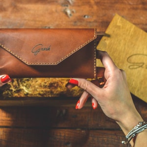 La mejor billetera de cuero para mujeres, regalos de aniversario, billetera de cuero marrón, billetera de mano para mujeres, billetera personalizada para ella