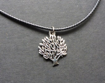 Tree of Life necklace, Antique silver charm necklace, Tibetan silver, Waxed cord necklace - Lebens Baum, Antik Silber, Halskette