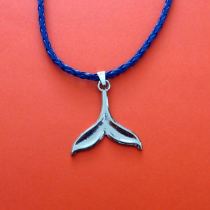 Whale fin necklace, leather necklace, silver fluke, antique silver charm, Tibetan silver