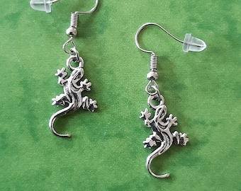 Eidechse Ohrringe, Reptil Basilisken Ohrringe, Antik Silber Charm, Tibetsilber - Eidechse Echse Ohrringe