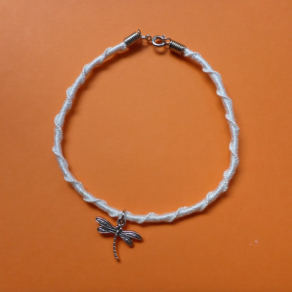 Dragonfly silver knotted bracelet or anklet - Silber Libelle Armbändchen oder als Fusskettchen