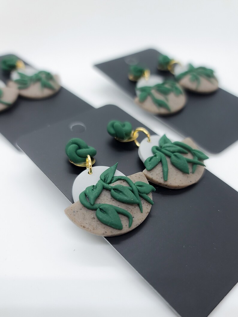 Pothos Potted Plant Polymer Clay Drop Earrings