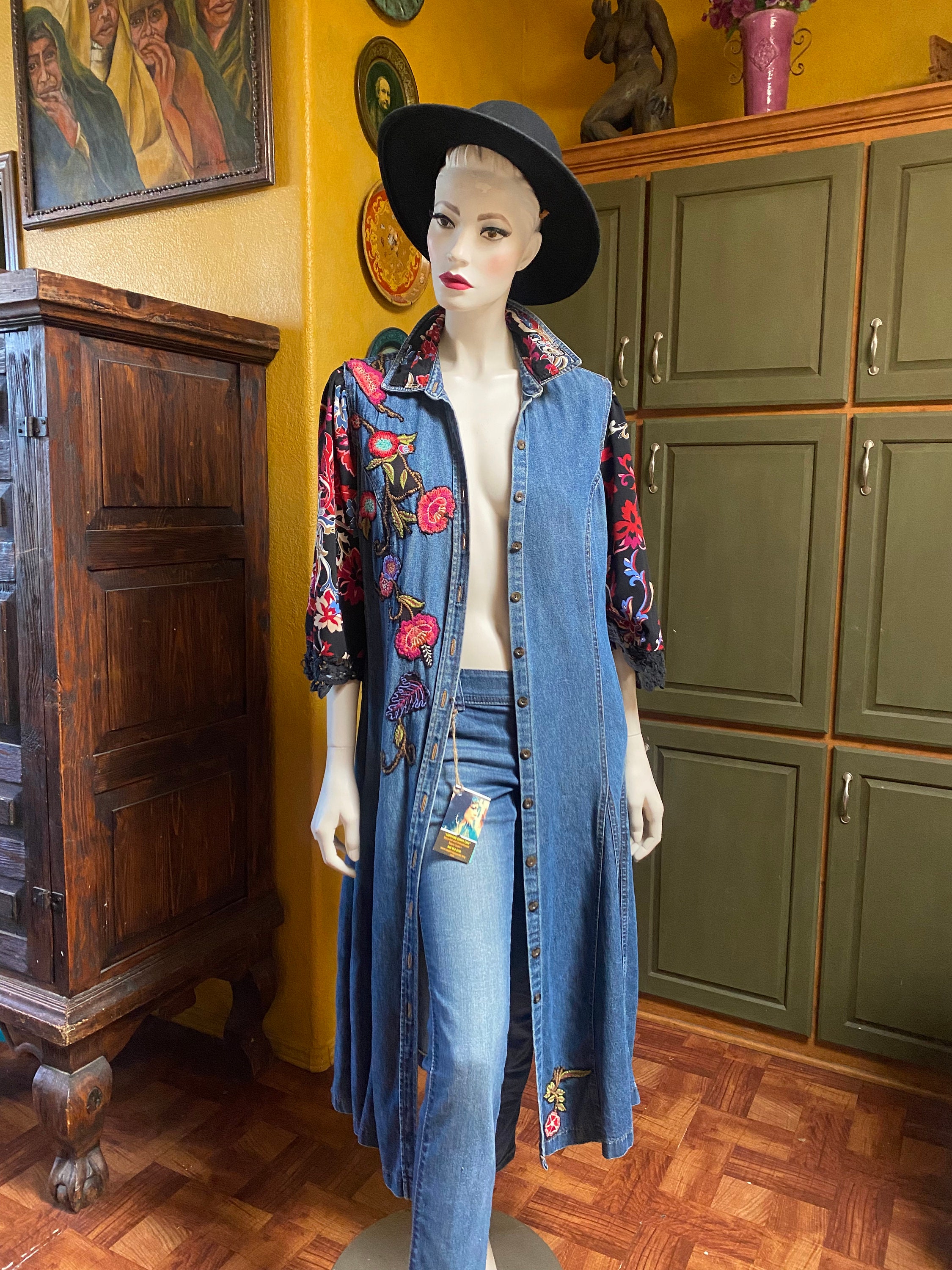 Upcycled Embroidered Denim Duster, Vintage Denim Duster, Refashioned Denim Duster, Boho Duster,festival Duster, Size S,long Denim Jacket - Etsy Upcycled Embroidered Denim Duster, Vintage Denim Duster, Refashioned Denim Duster, Boho Duster,festival Duster, Size S,long Denim Jacket - Etsy