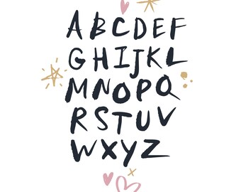 Vector ABC font, alphabet set clipart, Illustrator EPS and JPG image. Commercial use clip art, vector print. Simple stylish nursery poster