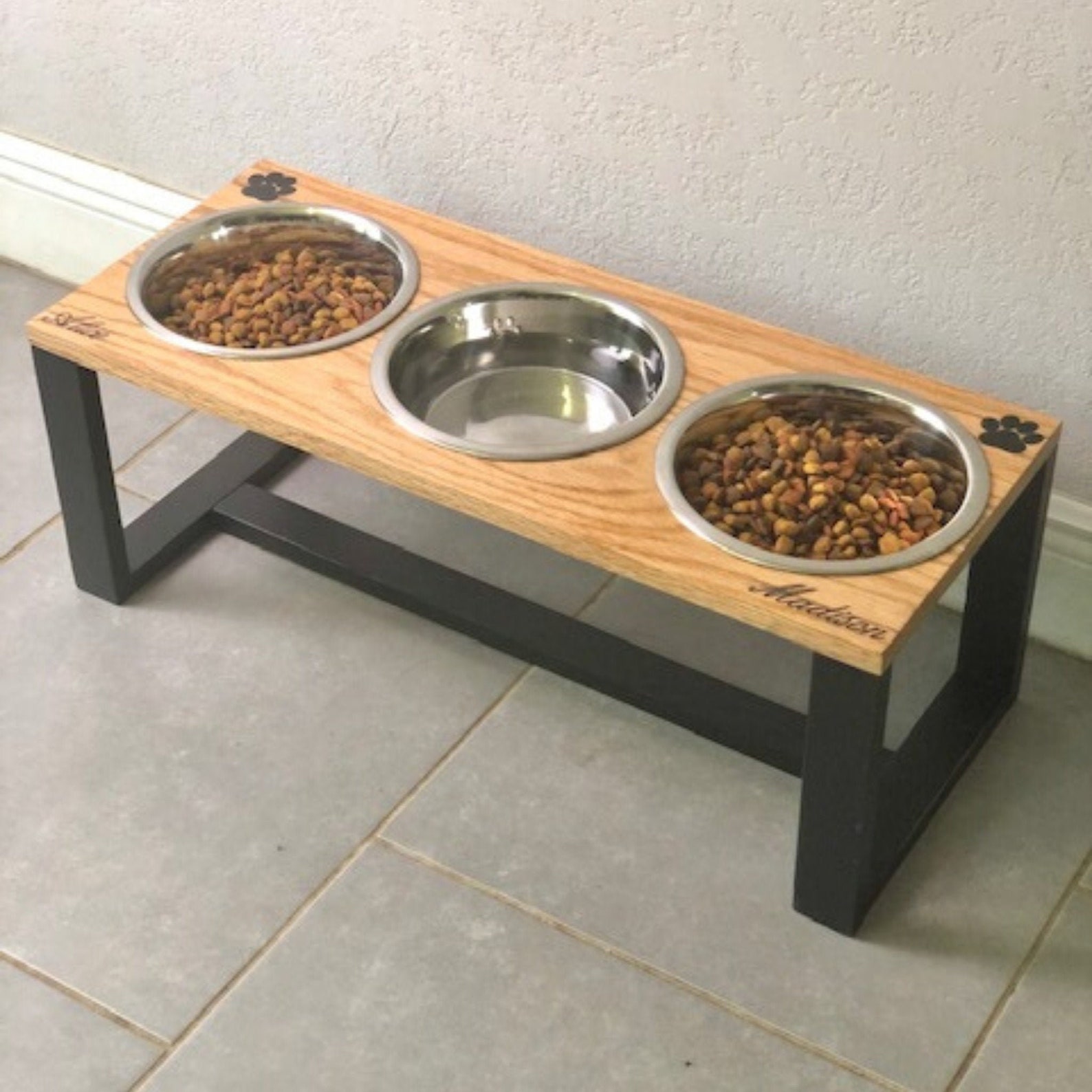 Raised Feeder Personalized Pet Feeder 3 Bowl Dog Bowl Etsy