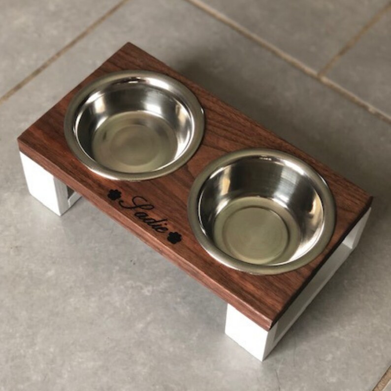 Small Dog Bowl Stand Personalized Pet Feeder Dachshund Etsy