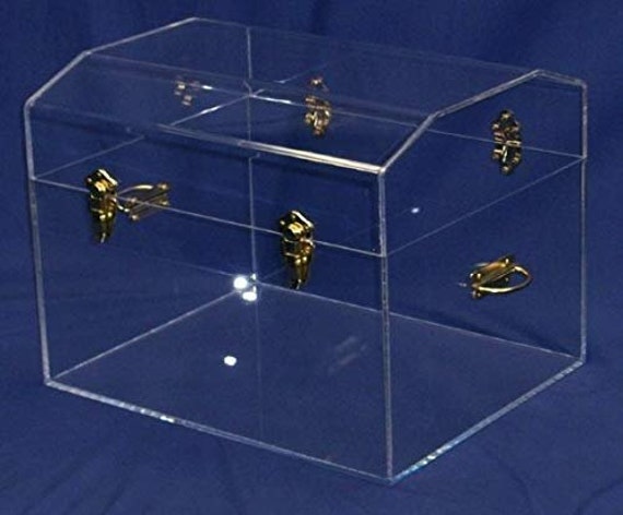 Brass Hardware 28 inches Wide x 18 inches deep x 16 inches high Flat-Top Clear Acrylic Trunk