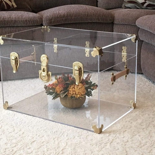 Flat Top Clear Acrylic Trunk 28 Inches Wide X 18 Deep Canada Flat Top Clear Acrylic Trunk 28 Inches, 18 Inch Deep Coffee Table