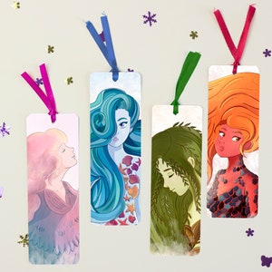 4 elements bookmarks (Fire, Air, Earth and Water) - Fantasy art Bookmark - Illustration Bookmark