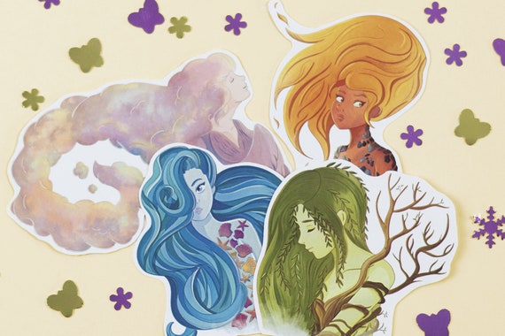 4 Elements Stickers fire Air Earth and Water Fantasy Art - Etsy