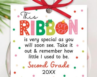 Étiquette d'ornement souvenir hauteur du ruban, mesure de Noël pour les parents, modèle de toile modifiable