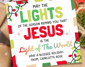 Jesus Is the Light of the World Tags | Christian Christmas Gift Tags | Editable Canva Template