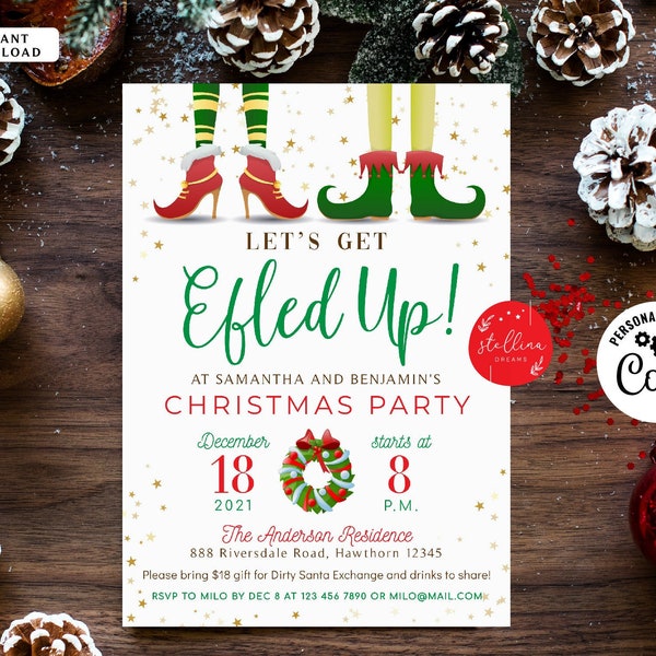Let's Get Elfed Up Invitation, Christmas Party Invitation, Holiday Party Invite Adult Christmas Party, Holiday Ugly Sweater Invite Printable