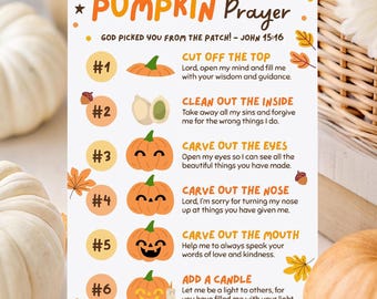 Pumpkin Carving Christian Halloween Activity, Pumpkin Prayer Handout: Editable CANVA Template, Hand Drawn Pumpkins