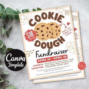 Folleto de recaudación de fondos de masa para galletas, recaudación de fondos de PTA PTO, beneficio benéfico deportivo del equipo de la iglesia, venta de galletas horneadas Plantilla CANVA editable simple