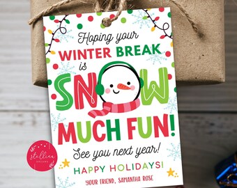 Hope your Winter Break is Snow Much Fun Tag Aus Dem Lehrer Urlaub Geschenkanhänger Druckbare Kinder Weihnachten Klassenzimmer Party Favor EDITABLE TEMPLATE