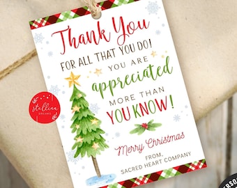 Editable Christmas Thank You Gift Tag, Teacher Staff Employee Nurse Volunteer Staff Holiday Appreciation Tag School pto pta INSTANT DOWNLOAD
